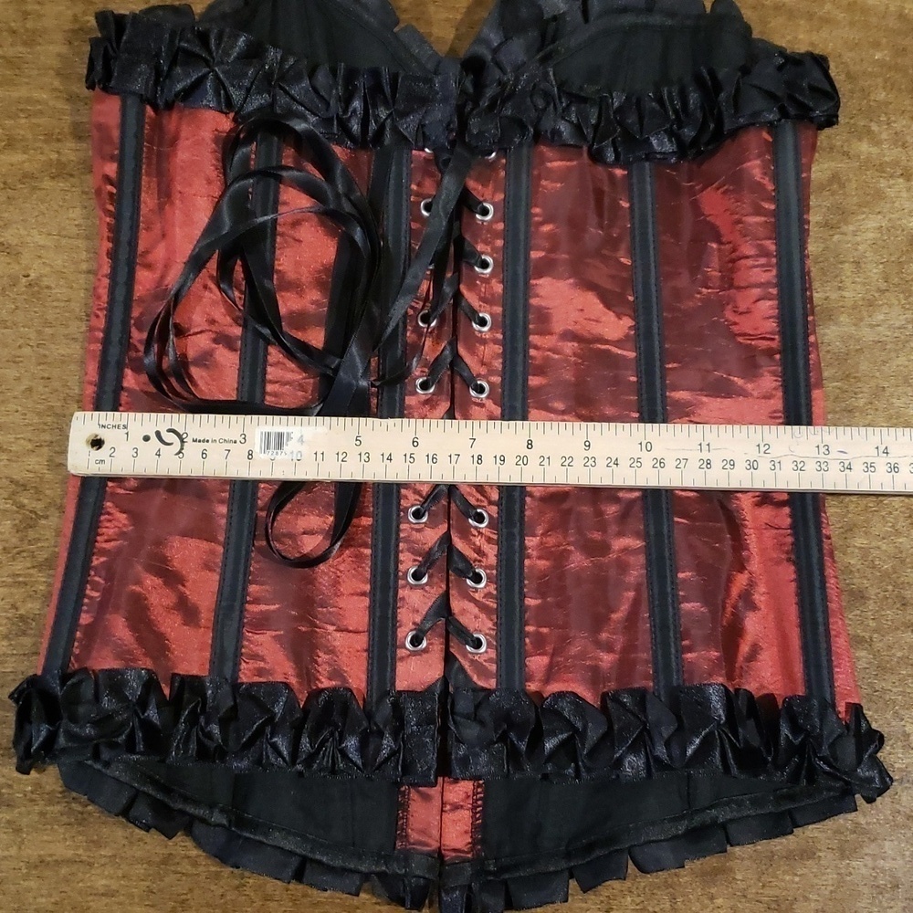 Metallic Red and Black Satin Corset Medium - Picture 5 of 5